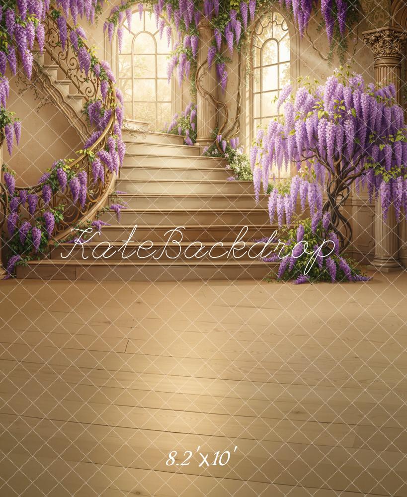 Kate Spring Prom Cascading Stairs Purple Wisteria Windows Printed Backdrop Designed by Chain Photography