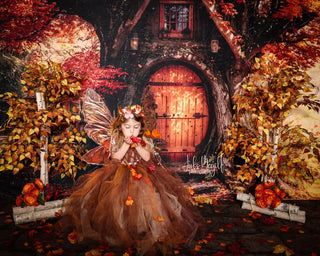 Kate Fall Maple Leaves Treehouse Forest Printed Backdrop Designed by Emetselch