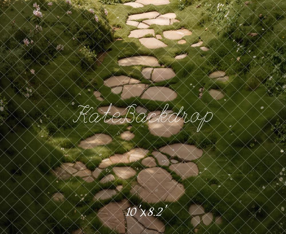 Kate Stone Pathway Mossy Green Garden Floor Backdrop Designed by Kate Image