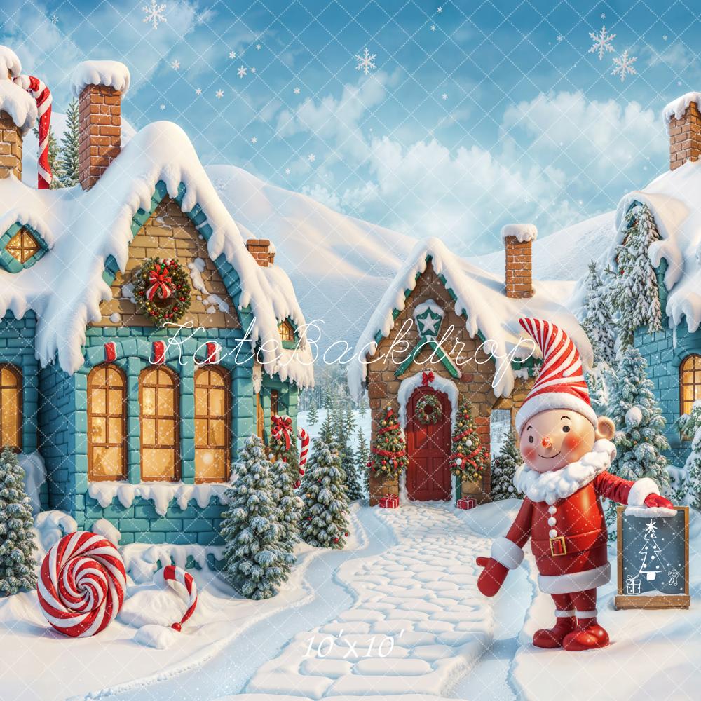 Fondo de casa nevada de elfo navideño diseñado por Emetselch