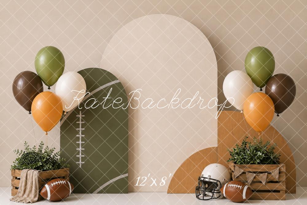 Kate Cake Smash Football Sports Arch Balloons Printed Backdrop Designed by Shutter Swan Studios