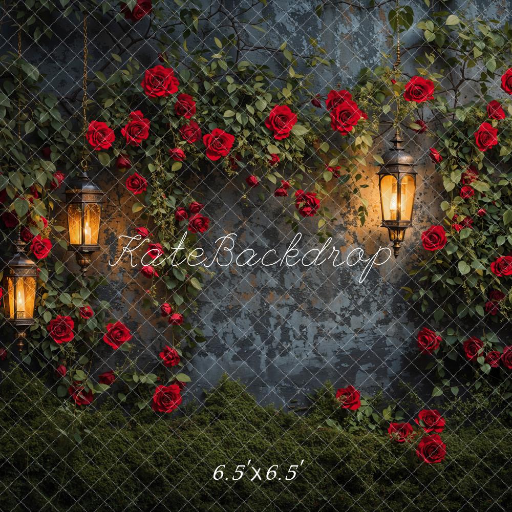 Kate Valentine Night Roses Lantern Wall Backdrop Designed by Emetselch