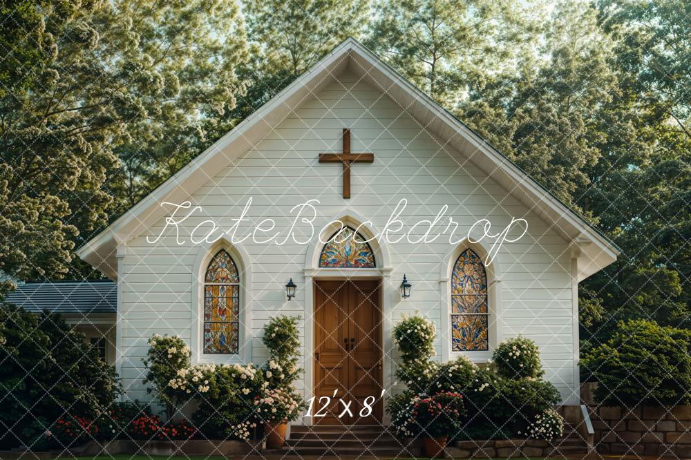 Kate Church Exterior Garden House Printed Backdrop Designed by Emetselch