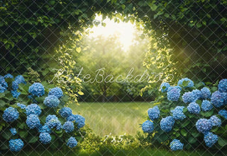 Kate Summer Forest Arch Blue Hydrangeas Printed Backdrop Designed by Emetselch