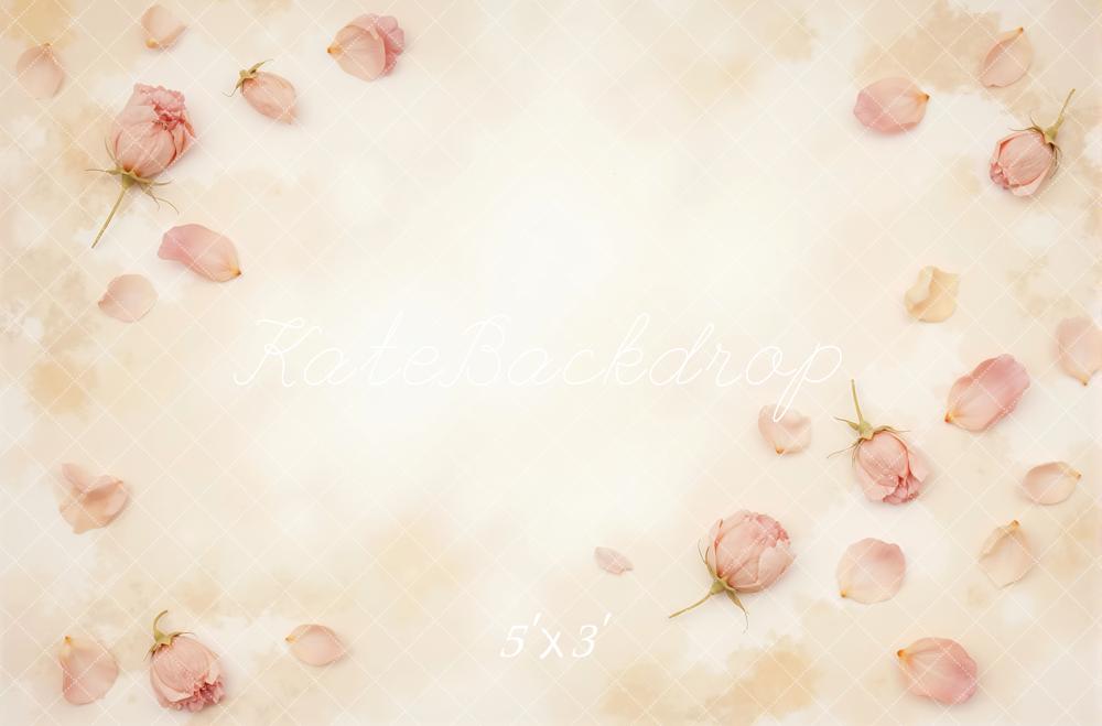 Kate Blush Pink Rose Petals Beige Printed Backdrop Designed by Mini MakeBelieve