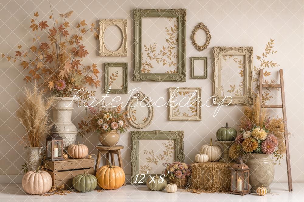 Kate Fall Fine Art Pumpkin Floral Frames Ladder Printed Backdrop Designed by Emetselch