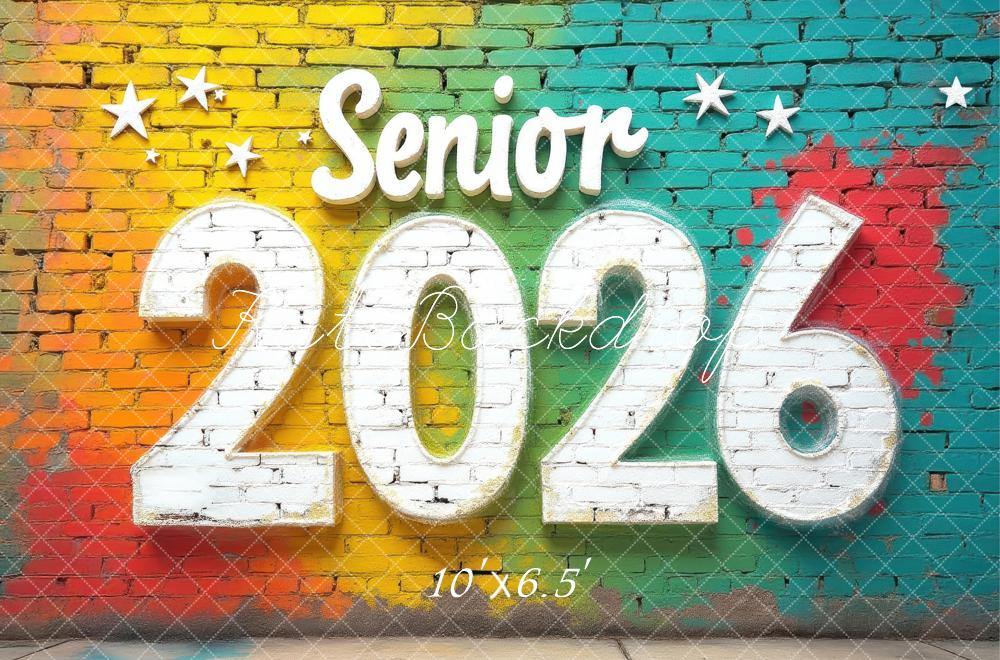 Kate Senior 2026 Colorful Brick Wall Graffiti Printed Backdrop Designed by Laura Bybee