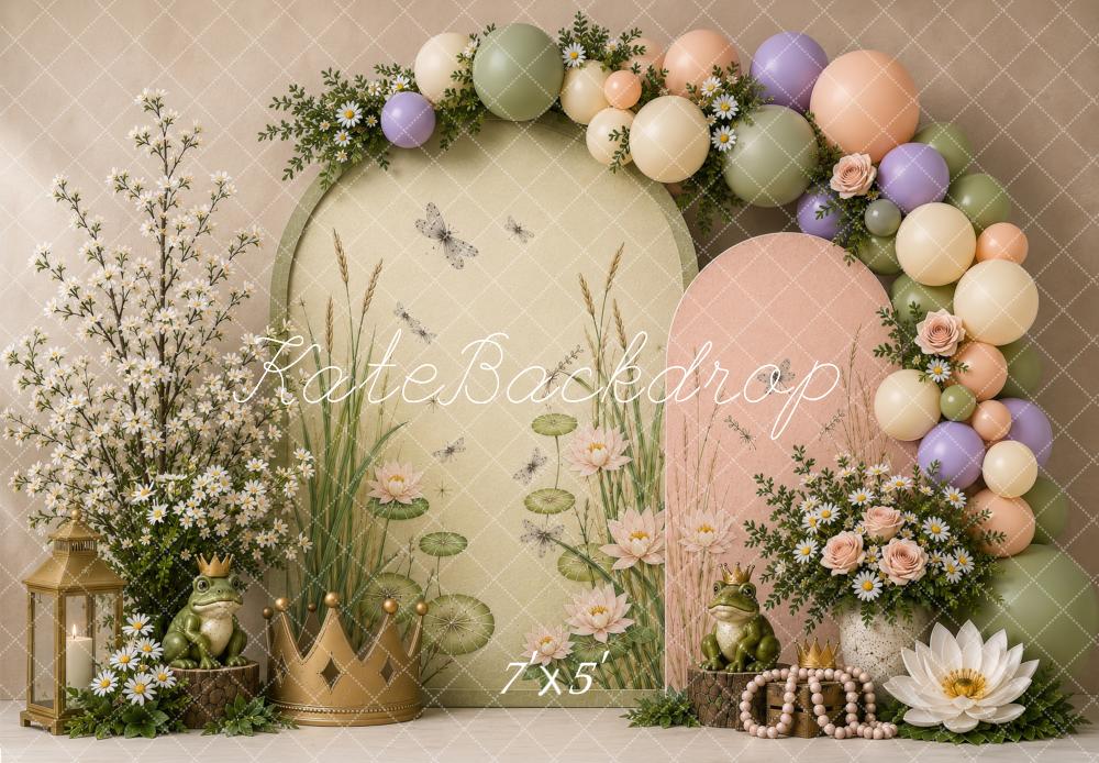 Kate Cake Smash Fairy Frog Princess Water Lily Balloon Arch Printed Backdrop Designed by Shutter Swan Studios