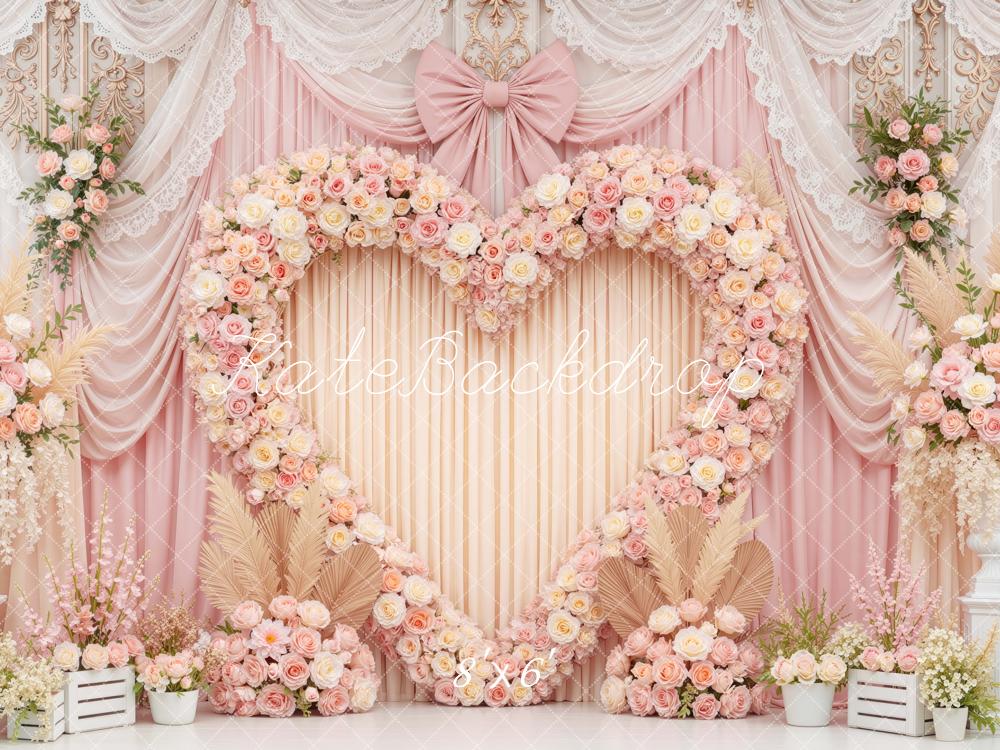 Kate Wedding Pink Heart Flower Arch Printed Backdrop Designed by Mini MakeBelieve