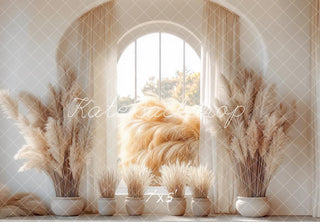 Kate Boho Pampas Grass Arched Window Printed Backdrop Designed by Mini MakeBelieve