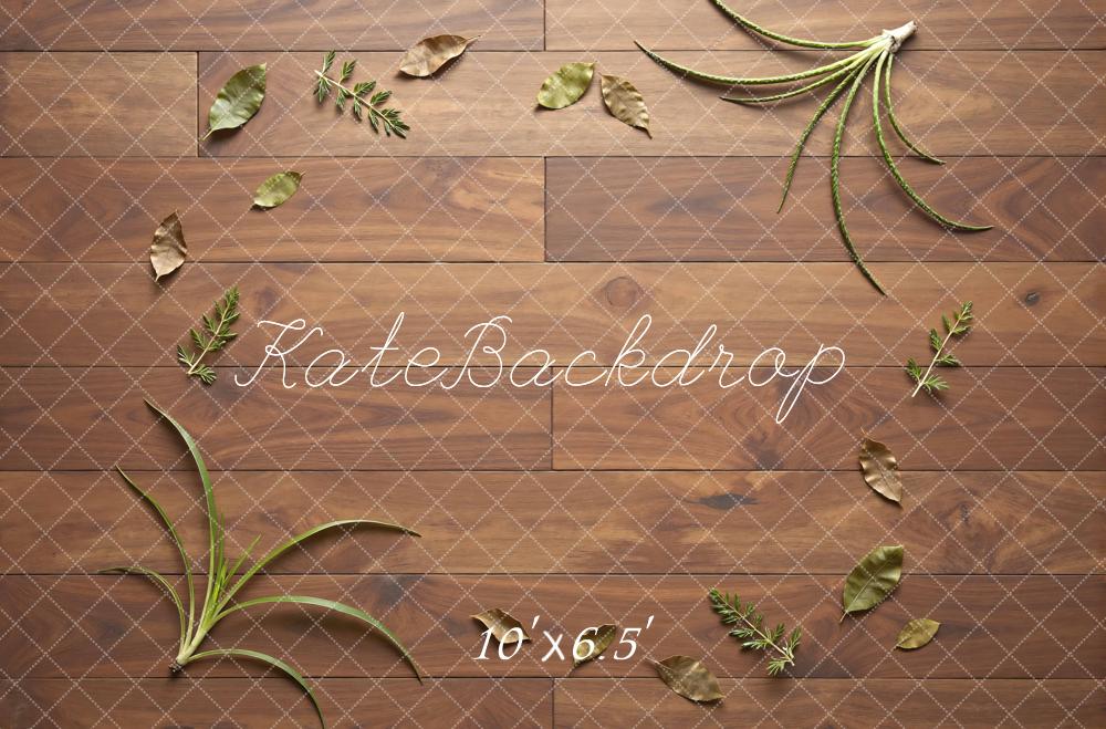 Kate Brown Wood Floor Greenery Floor Printed Backdrop Designed by Mini MakeBelieve
