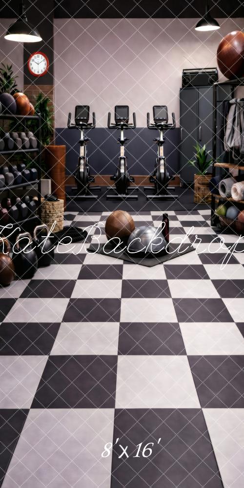 Kate Sweep Gym Equipment Checkered Floor Printed Backdrop Designed by Vertigo Productions