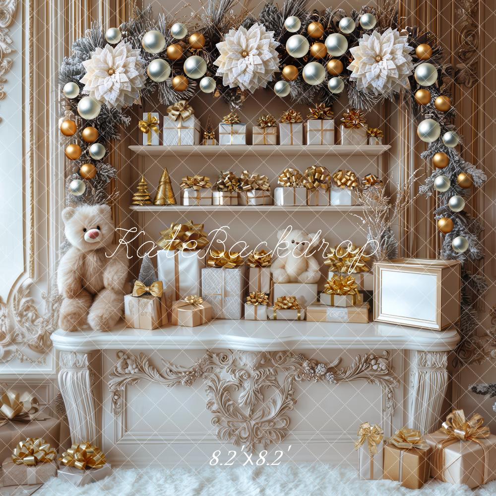 Kate Christmas White Gift Room Garland Cabinet Backdrop Designed by Mini MakeBelieve