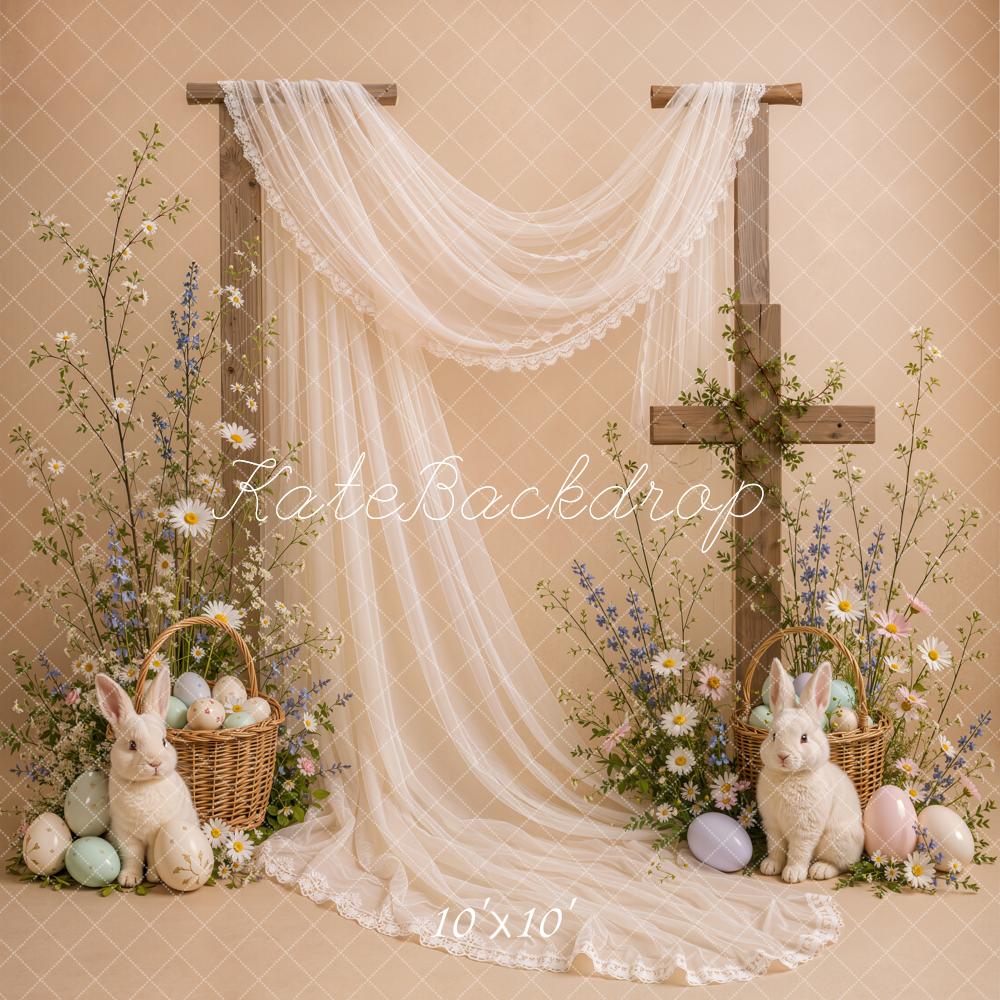 Kate Easter Cross Cozy Drapery Bunny Floral Rustic Arch Printed Backdrop Designed by Emetselch