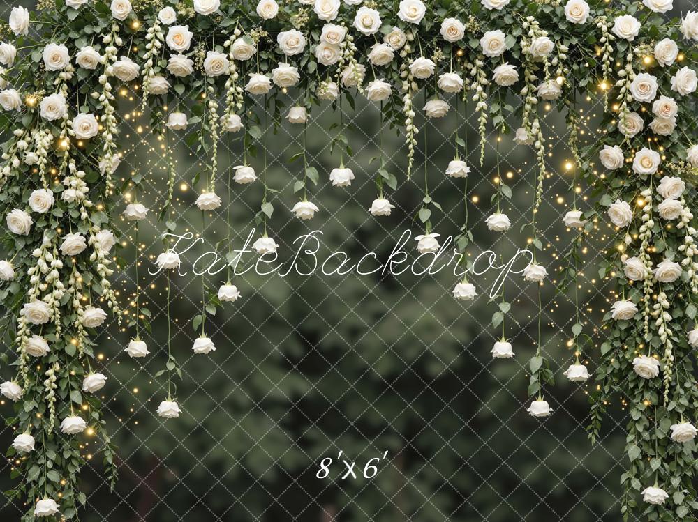 Kate Spring Flower Arch White Roses Greenery Printed Backdrop Designed by Mini MakeBelieve