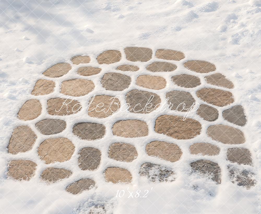 Kate Winter White Snowy Cobblestone Path Floor Printed Backdrop Designed by Kate Image