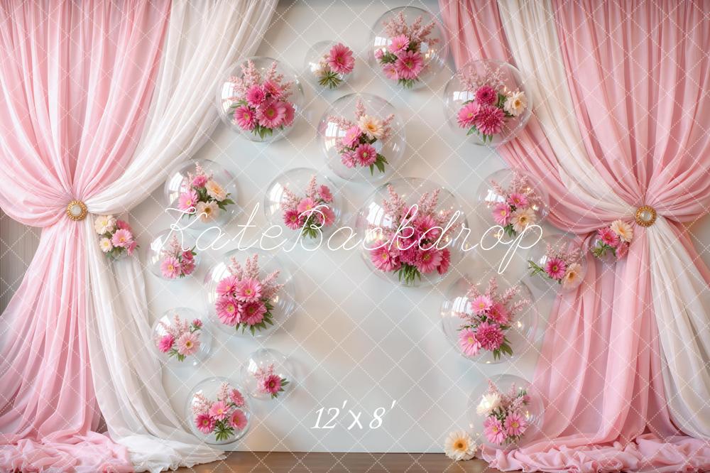 Kate Mother's Day Pink Drapes Flower Bubble Wall Printed Backdrop Designed by Mini MakeBelieve
