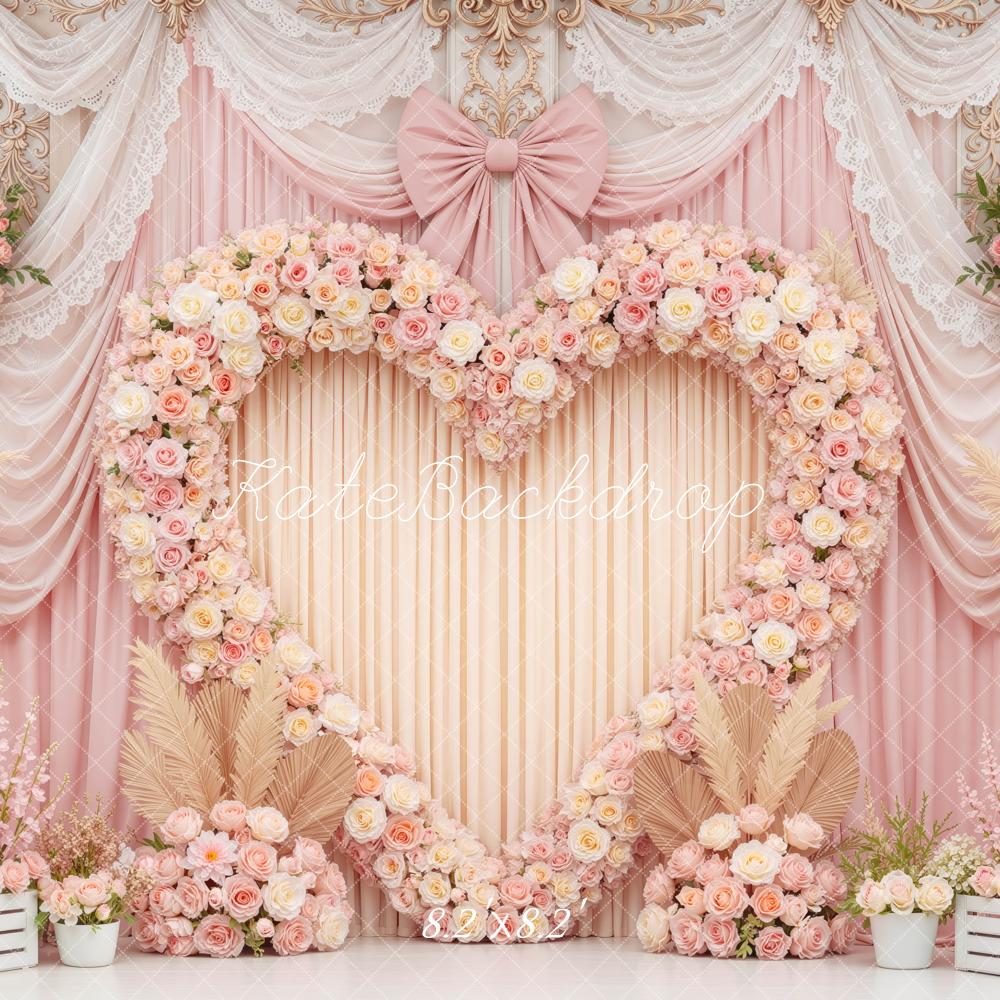 Kate Wedding Pink Heart Flower Arch Printed Backdrop Designed by Mini MakeBelieve