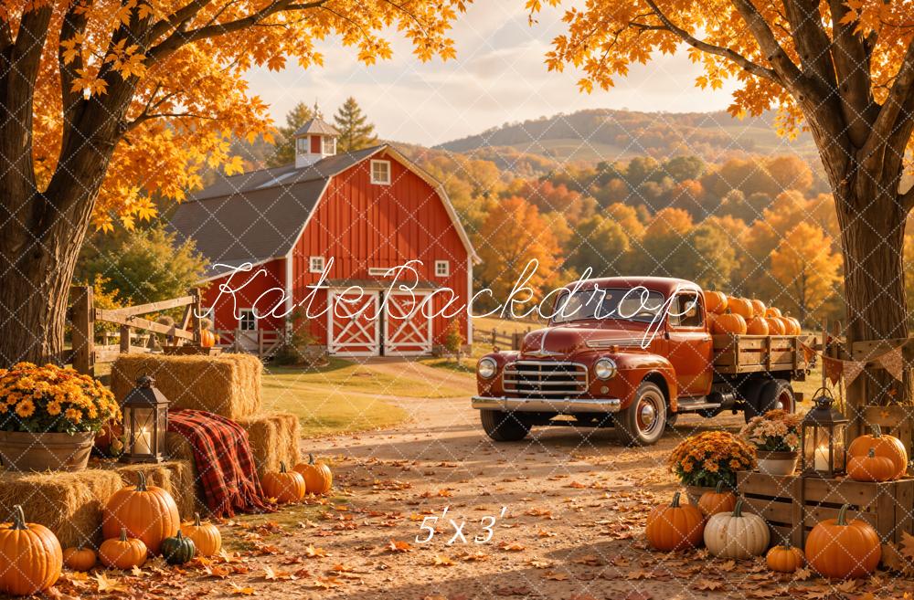 Kate Fall Truck Harvest Barn Pumpkins Printed Backdrop Designed by Emetselch