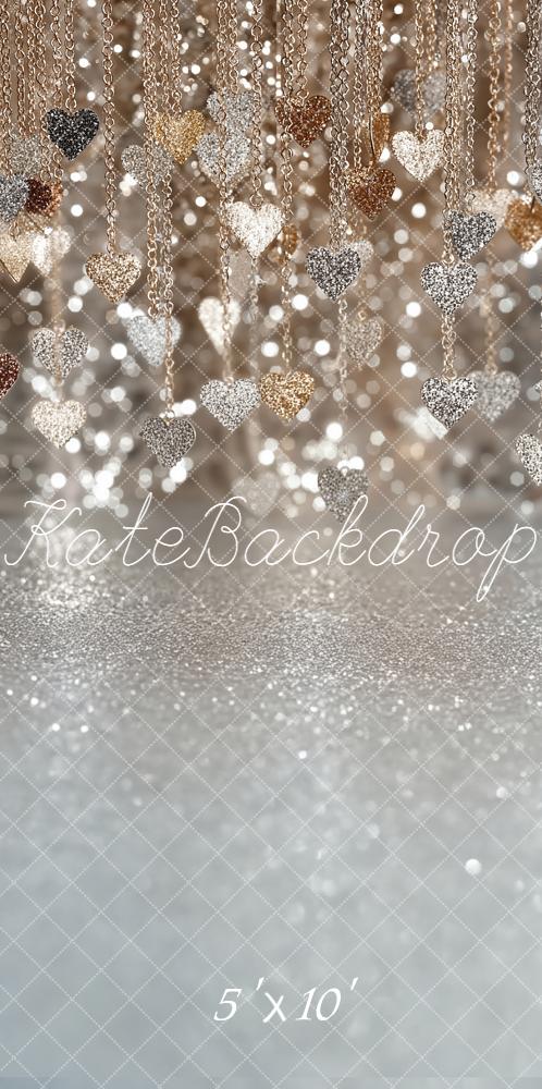 Kate Sweep Silver Glitter Heart Chains Bokeh Backdrop Designed by Emetselch
