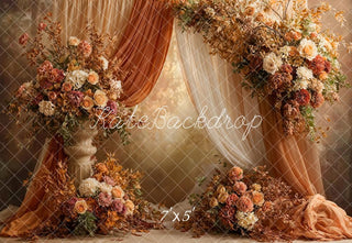 Kate Fall Flower Arch Orange Beige Drapes Printed Backdrop Designed by Emetselch