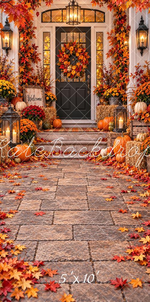 Kate Sweep Fall Pumpkin Wreath Lantern Cobblestone Printed Backdrop Designed by Vertigo Productions