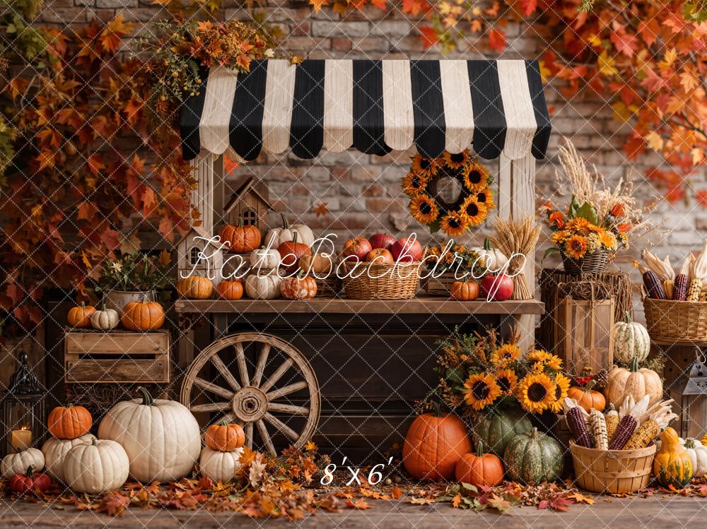 Kate Fall Pumpkin Market Stand Sunflowers Printed Backdrop Designed by Emetselch