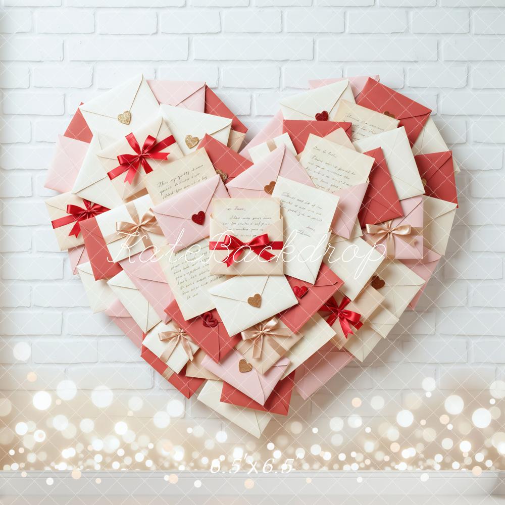 Kate Valentine's Day Heart Envelopes White Brick Wall Backdrop Designed by Mini MakeBelieve
