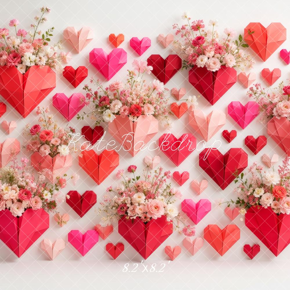 Kate Valentine's Day Origami Heart Flower Wall Printed Backdrop Designed by Ashley Ward