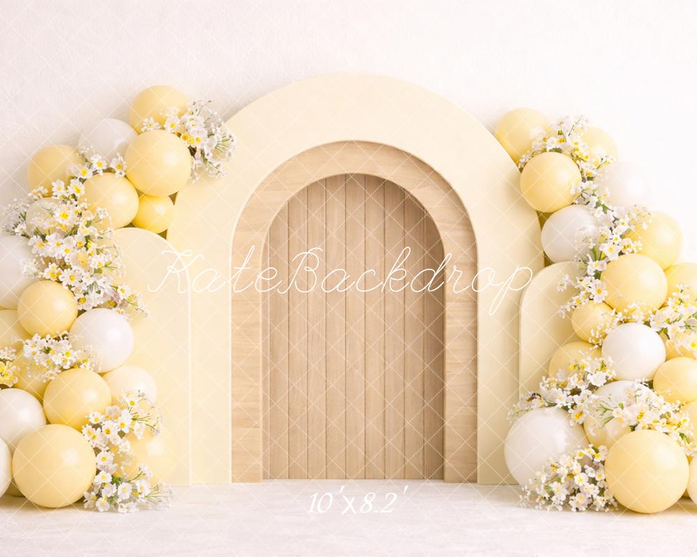 Kate Cake Smash Yellow Arch Balloon Flower Printed Backdrop Designed by Caitlin Lynch