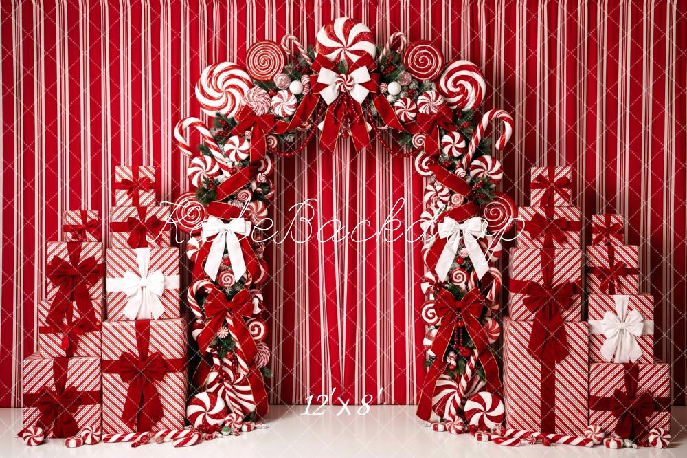 Kate Christmas Candy Cane Arch Gift Red Striped Printed Backdrop Designed by Patty Roberts