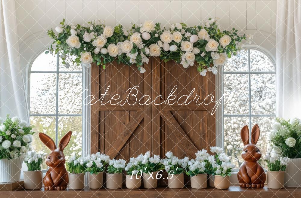 Easter Bunny Floral Barn Door Foto Achtergrond Designed by Mini MakeBelieve