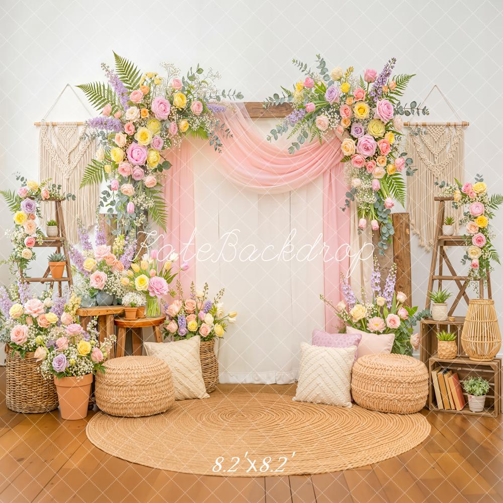 Kate Spring Flower Arch Boho Macrame Pastel Flowers Backdrop Designed by Emetselch