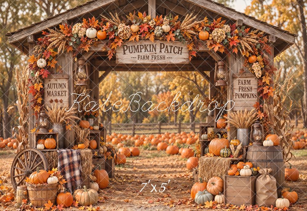 Kate Fall Pumpkin Patch Rustic Farm Arch Printed Backdrop Designed by Emetselch