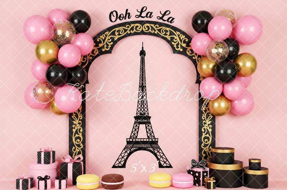 Kate Birthday Paris Eiffel Tower Arch Balloons Macarons Backdrop Designed by Patty Roberts