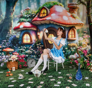 Kate Easter Eggs Fairy Tale Forest Flowers Mushroom House Printed Backdrop Designed by Emetselch