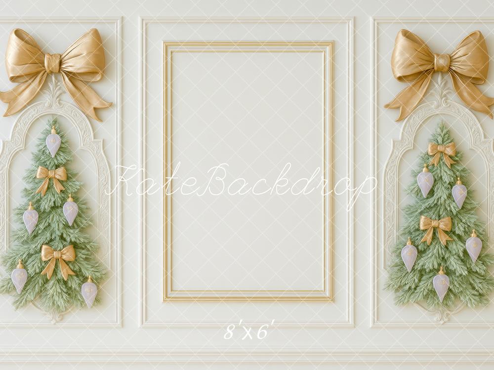 Kate Christmas Tree Gold Bow White Wall Backdrop Designed by Mini MakeBelieve