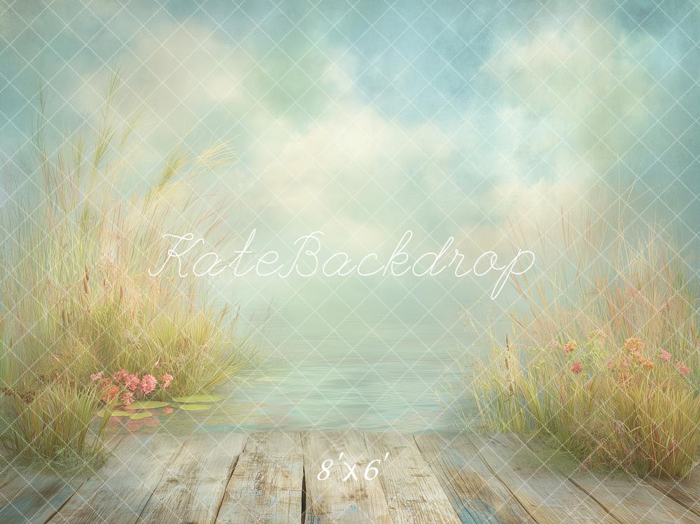 Kate Father's Day Fishing Hole Pastel Lake Reeds Printed Backdrop Designed by Angela Miller