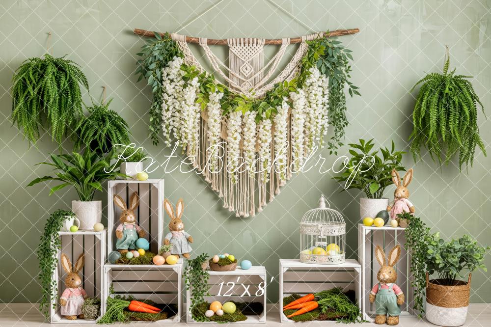 Kate Easter Bunny Macrame Floral Crates Greenery Printed Backdrop Designed by Patty Roberts
