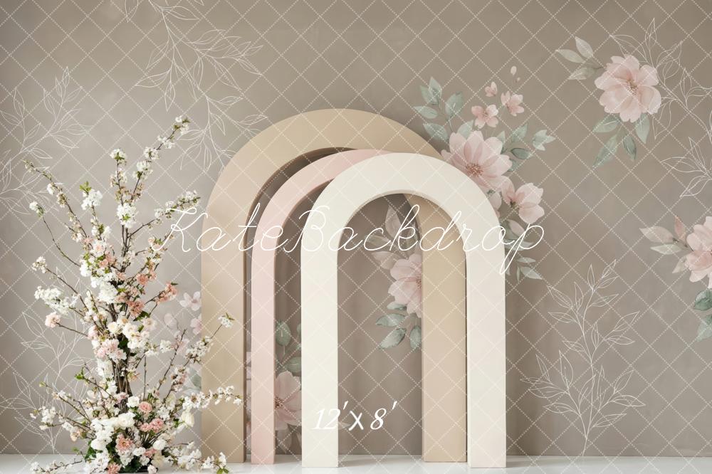 Kate Mother's Day Neutral Flower Arch With Blossoms Printed Backdrop Designed by Patty Roberts