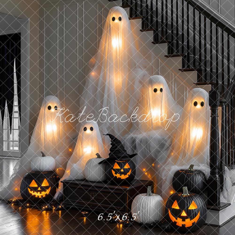 Kate Halloween Spooky Ghosts Pumpkins Stairs Backdrop Designed by Mini MakeBelieve