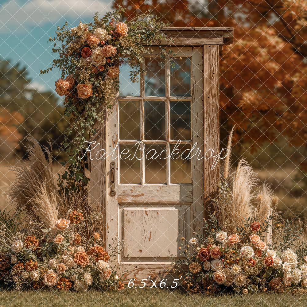 Kate Fall Outdoor Floral Vintage Door Pampas Grass Backdrop Designed by Emetselch