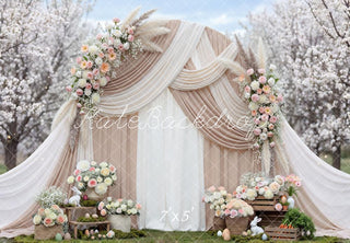 Kate Easter Bunny Flower Arch Pastel Eggs Blossoms Printed Backdrop Designed by Mini MakeBelieve