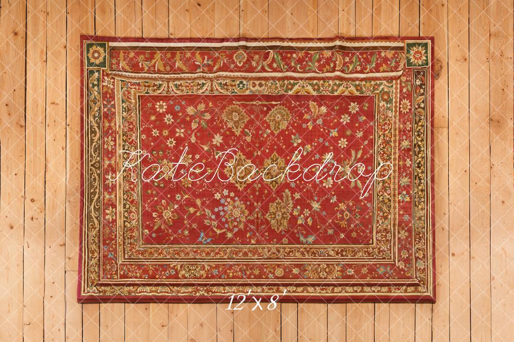 Kate Red Ornate Rug on Wood Floor Printed Backdrop Designed by Kate Image
