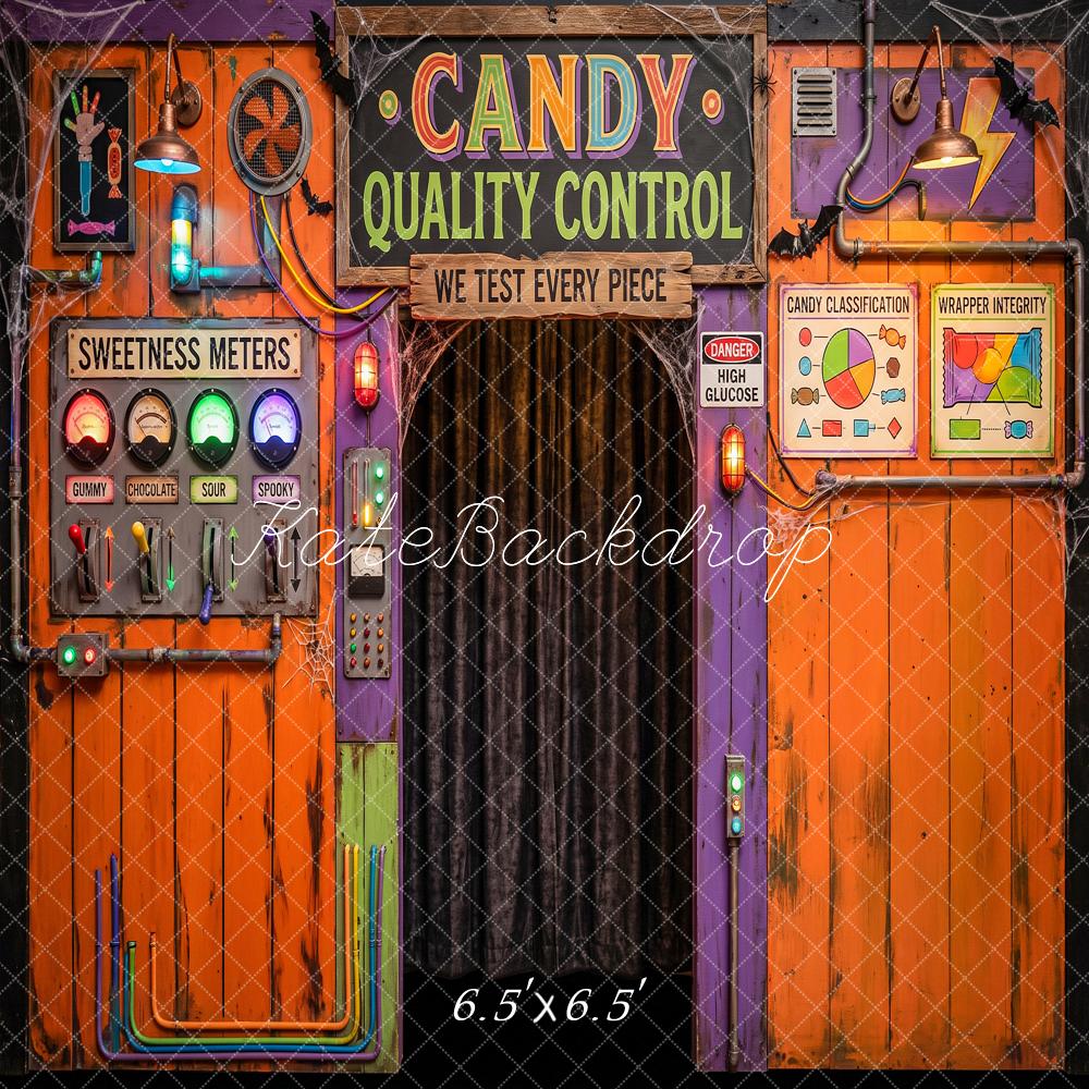 Kate Halloween Candy Factory Quality Control Vintage Colorful Printed Backdrop Designed by Angela Miller