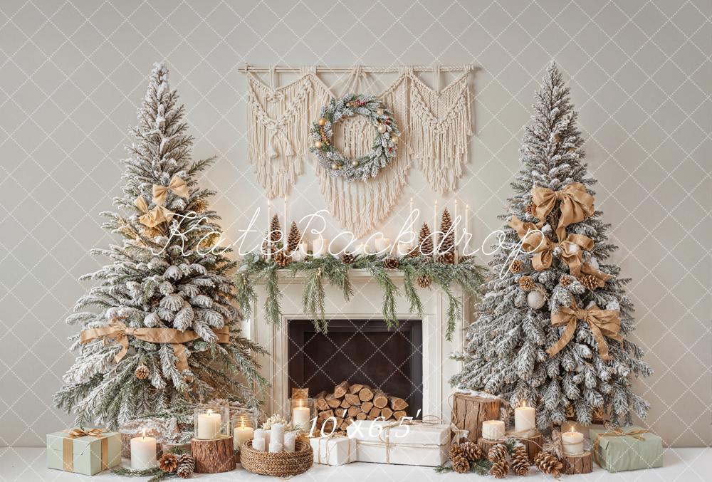 Kate Christmas Trees Fireplace Boho Macrame Wreath Candles Backdrop Designed by Emetselch