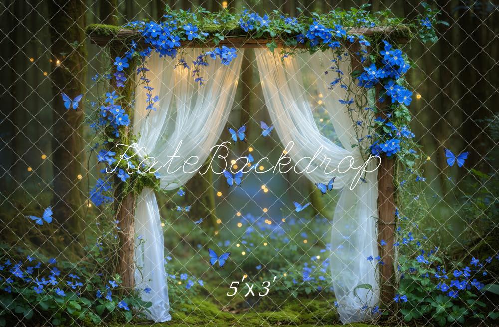 Fondo de Arco Floral Azul del Bosque de Hadas Mariposas Diseñado por Emetselch