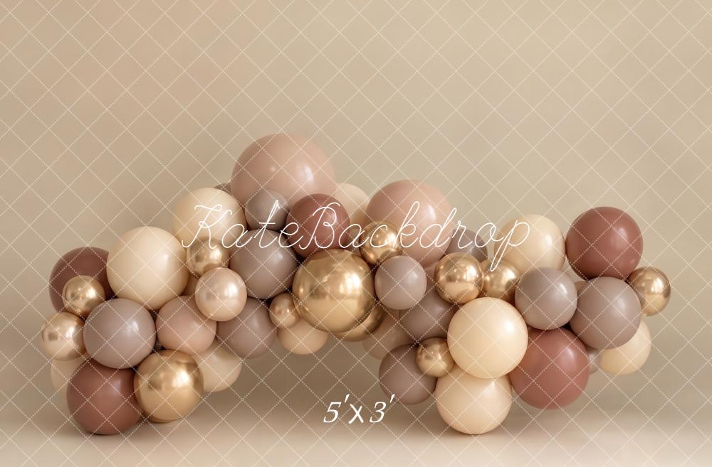 Kate Cake Smash Neutral Gold Balloon Arch Printed Backdrop Designed by Emetselch