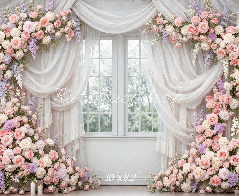 Kate Flower Arch Rose Drapes Window Printed Backdrop Designed by Mini MakeBelieve