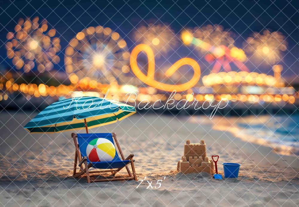 Kate Beach Chair Umbrella Sandcastle Carnival Fireworks Printed Backdrop Designed by Mini MakeBelieve